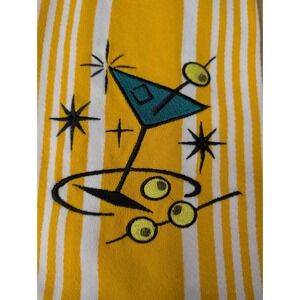 Handcrafted Retro Martini Time Kitchen Bar Bath Towel MCM Yellow White Stripe